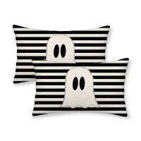 Yxuiyal Halloween Decor Pillow Covers 12X20 Set Of 2 Black Stripe Cute Ghost Throw Pillow Covers Halloween Decorative Pillow Cov