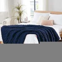 L'Agraty Chunky Knit Blanket Throw: 72''X84'' Chenille Chunky Knitted Throw Blanket For Bed Couch - Handmade Thick Big Cable Knit Blanket - Large Chunky Crochet Blanket For Home Decor(Navy Blue)