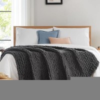 L'Agraty Chunky Knit Blanket Throw: 72''X84'' Chenille Chunky Knitted Throw Blanket For Bed Couch - Handmade Thick Big Cable Knit Blanket - Large Chunky Crochet Blanket For Home Decor(Dark Grey)