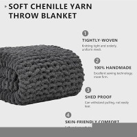 L'Agraty Chunky Knit Blanket Throw: 72''X84'' Chenille Chunky Knitted Throw Blanket For Bed Couch - Handmade Thick Big Cable Knit Blanket - Large Chunky Crochet Blanket For Home Decor(Dark Grey)