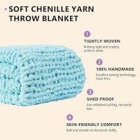 L'Agraty Chunky Knit Blanket Throw: 80''X90'' Chenille Chunky Knitted Throw Blanket For Bed Couch - Handmade Thick Big Cable Knit Blanket - Large Chunky Crochet Blanket For Home Decor(Light Blue)