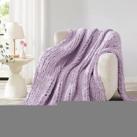 L'Agraty Chunky Knit Blanket Throw: 72''X84'' Chenille Chunky Knitted Throw Blanket For Bed Couch - Handmade Thick Big Cable Knit Blanket - Large Chunky Crochet Rope Blanket For Home Decor(Purple)