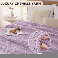 L'Agraty Chunky Knit Blanket Throw: 72''X84'' Chenille Chunky Knitted Throw Blanket For Bed Couch - Handmade Thick Big Cable Knit Blanket - Large Chunky Crochet Rope Blanket For Home Decor(Purple)