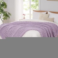 L'Agraty Chunky Knit Blanket Throw: 72''X84'' Chenille Chunky Knitted Throw Blanket For Bed Couch - Handmade Thick Big Cable Knit Blanket - Large Chunky Crochet Rope Blanket For Home Decor(Purple)