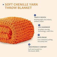 L'Agraty Chunky Knit Blanket Throw: 72''X84'' Chenille Chunky Knitted Throw Blanket For Bed Couch - Handmade Thick Big Cable Knit Blanket - Large Chunky Crochet Rope Blanket For Home Decor(Orange)