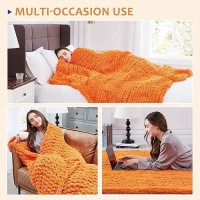 L'Agraty Chunky Knit Blanket Throw: 72''X84'' Chenille Chunky Knitted Throw Blanket For Bed Couch - Handmade Thick Big Cable Knit Blanket - Large Chunky Crochet Rope Blanket For Home Decor(Orange)