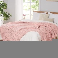 L'Agraty Chunky Knit Blanket Throw: 80''X90'' Chenille Chunky Knitted Throw Blanket For Bed Couch - Handmade Thick Big Cable Knit Blanket - Large Chunky Crochet Rope Blanket For Home Decor(Pink)