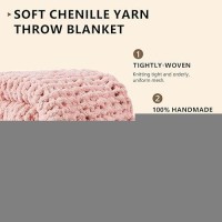 L'Agraty Chunky Knit Blanket Throw: 80''X90'' Chenille Chunky Knitted Throw Blanket For Bed Couch - Handmade Thick Big Cable Knit Blanket - Large Chunky Crochet Rope Blanket For Home Decor(Pink)