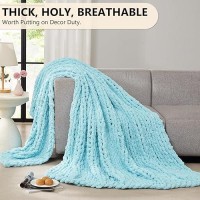 L'Agraty Chunky Knit Blanket Throw: 72''X84'' Chenille Chunky Knitted Throw Blanket For Bed Couch - Handmade Thick Big Cable Knit Blanket - Large Chunky Crochet Blanket For Home Decor(Light Blue)