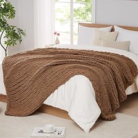 L'Agraty Chunky Knit Blanket Throw: 80''X90'' Chenille Chunky Knitted Throw Blanket For Bed Couch - Handmade Thick Big Cable Knit Blanket - Large Chunky Crochet Rope Blanket For Home Decor(Brown)