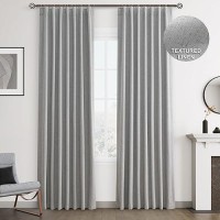 Joywell Silver Grey Linen 100% Blackout Curtains 96 Inch Long  Rod Pocket/Back Tab/Hook Belt/Clip Rings Thermal Insulated Drapes For Bedroom Living Room With Hooks 2 Panels 52 X 96