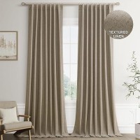 Joywell Light Camel Linen 100% Blackout Curtains 108 Inch Long  Rod Pocket/Back Tab/Hook Belt/Clip Rings Thermal Insulated Drapes For Bedroom Living Room With Hooks 2 Panels 52 X 108