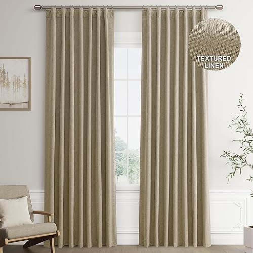 Joywell Yellowish Brown Linen 100% Blackout Curtains 96 Inch Long  Rod Pocket/Back Tab/Hook Belt/Clip Rings Thermal Insulated Drapes For Bedroom Living Room With Hooks 2 Panels 52 X 96