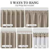 Joywell Khaki Linen 100% Blackout Curtains 84 Inch Long  Rod Pocket/Back Tab/Hook Belt/Clip Rings Thermal Insulated Drapes For Bedroom Living Room With Hooks 2 Panels 52 X 84