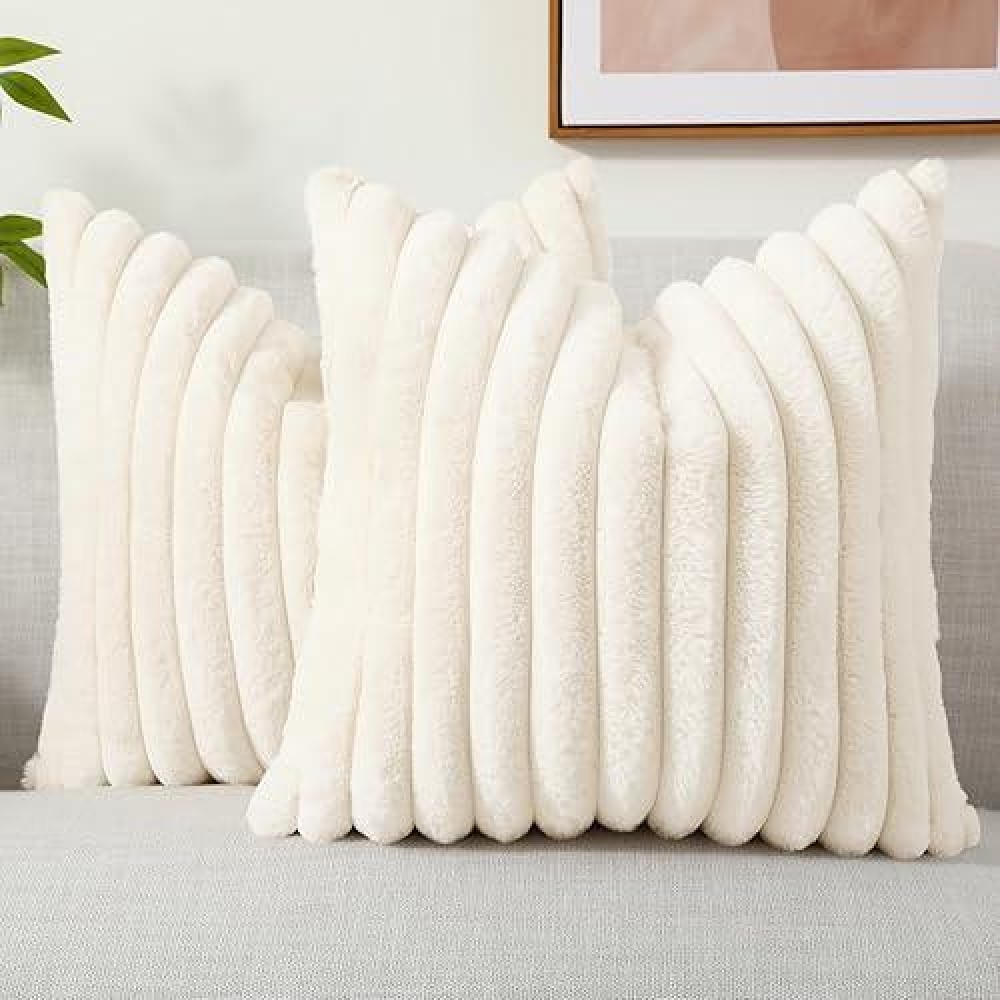 Decoruhome Christmas Faux Fur Throw Pillow Covers 24X24 Set Of 2 Decorative Soft Plush Striped Couch Pillow Covers With Velvet