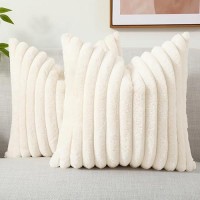 Decoruhome Faux Fur Throw Pillow Covers 22X22 Set Of 2 Decorative Soft Plush Striped Couch Pillow Covers With Velvet Back For S