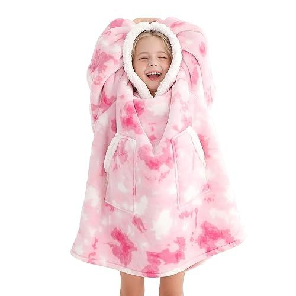 Kipswiza Blanket Hoodie For Kids Oversized Wearable Blanket Super Soft Warm Sherpa Fleece Blanket Sweatshirt For Girls Boys Chi