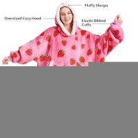 Kipswiza Wearable Blanket Hoodie Oversized Hooded Blanket Adult Thick Warm Sherpa Fleece Strawberry Blanket Sweatshirt For Wo