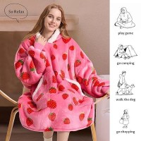 Kipswiza Wearable Blanket Hoodie Oversized Hooded Blanket Adult Thick Warm Sherpa Fleece Strawberry Blanket Sweatshirt For Wo