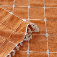 Deeprove Boho Curtains 63 Inches Long For Bedroom Living Room  Cotton Linen Plaids Textured Semi Blackout Bohemian Farmhouse Fall Window Treatment Grids Drape Tassels  1 Panel W52 X 63  Burnt Orange