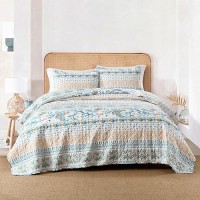 Boho Style King Quilt Set Reversible Bohemian Paisley Teal Quilt Beddding Set  Soft And Lightweight Bedspread For All Season  Oversize King Bed Coverlet With 2 Matching Pillow Shams (3 Pieces)