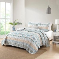 Boho Style King Quilt Set Reversible Bohemian Paisley Teal Quilt Beddding Set  Soft And Lightweight Bedspread For All Season  Oversize King Bed Coverlet With 2 Matching Pillow Shams (3 Pieces)