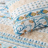 Boho Style King Quilt Set Reversible Bohemian Paisley Teal Quilt Beddding Set  Soft And Lightweight Bedspread For All Season  Oversize King Bed Coverlet With 2 Matching Pillow Shams (3 Pieces)