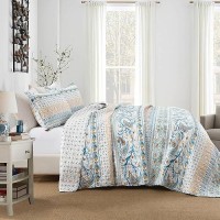 Boho Style King Quilt Set Reversible Bohemian Paisley Teal Quilt Beddding Set  Soft And Lightweight Bedspread For All Season  Oversize King Bed Coverlet With 2 Matching Pillow Shams (3 Pieces)