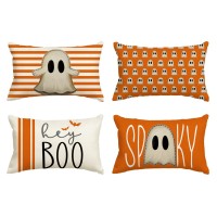 Avoin Colorlife Halloween Hey Boo Cute Ghost Spooky Throw Pillow Covers 16 X 16 Inch Orange Horror Scary Cushion Case For Sofa