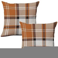 Aofanggo Fall Pillow Covers 20X20 Set Of 2 Autumn Decorative Orange Black Check Plaids Throw Pillow Cases Cushion Covers Faux Li