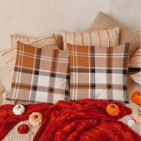 Aofanggo Fall Pillow Covers 20X20 Set Of 2 Autumn Decorative Orange Black Check Plaids Throw Pillow Cases Cushion Covers Faux Li