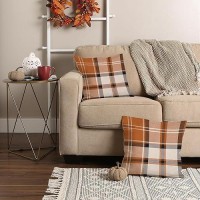 Aofanggo Fall Pillow Covers 20X20 Set Of 2 Autumn Decorative Orange Black Check Plaids Throw Pillow Cases Cushion Covers Faux Li