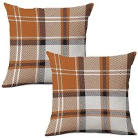 Aofanggo Fall Pillow Covers 16X16 Set Of 2 Autumn Decorative Orange Black Check Plaids Throw Pillow Cases Cushion Covers Faux Li