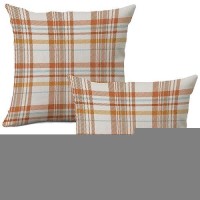 Aofanggo Fall Pillow Covers 20X20 Set Of 2 Autumn Decorative Throw Pillow Cases Orange Blue Plaids Cushion Covers Faux Linen Far