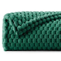 Bedelite Fleece Throw Blanket For Couch Bed 3D Jacquard Decorative Dark Green Blanket Super Soft And Cozy Warm Fuzzy Blanke