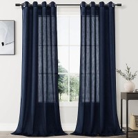 Nanspring Navy Blue Linen Curtains 108 Inch Length 2 Panel Set For Living Room Grommet Light Filtering Semi Sheer Curtains Farmh