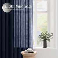 Nanspring Navy Blue Linen Curtains 108 Inch Length 2 Panel Set For Living Room Grommet Light Filtering Semi Sheer Curtains Farmh