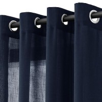 Nanspring Navy Blue Linen Curtains 108 Inch Length 2 Panel Set For Living Room Grommet Light Filtering Semi Sheer Curtains Farmh