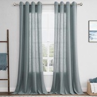 Nanspring Dark Blue Living Room Curtains 96 Inches Long 2 Panel Set Linen Grommet Light Filtering Semi Sheer Curtain Drapes Farm