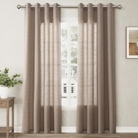 Nanspring Khaki Living Room Curtains 84 Inch Length 2 Panels Linen Blend Grommet Semi Sheer Light Filtering Country Farmhouse Cu