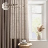 Nanspring Khaki Living Room Curtains 84 Inch Length 2 Panels Linen Blend Grommet Semi Sheer Light Filtering Country Farmhouse Cu