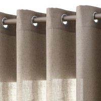 Nanspring Khaki Living Room Curtains 84 Inch Length 2 Panels Linen Blend Grommet Semi Sheer Light Filtering Country Farmhouse Cu