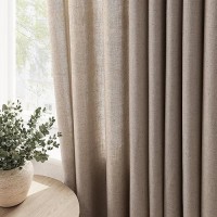 Nanspring Khaki Living Room Curtains 84 Inch Length 2 Panels Linen Blend Grommet Semi Sheer Light Filtering Country Farmhouse Cu