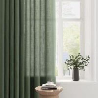 Nanspring Olive Green Living Room Curtains 96 Inches Long 2 Panel Set Linen Grommet Light Filtering Semi Sheer Curtain Drapes Fa