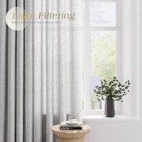 Nanspring Silver Linen Curtains 108 Inch Length 2 Panel Set For Living Room Grommet Light Filtering Semi Sheer Curtains Farmhous