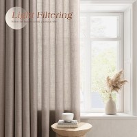 Nanspring Brownish Grey Living Room Curtains 96 Inches Long 2 Panel Set Linen Grommet Light Filtering Semi Sheer Curtain Drapes