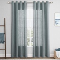 Nanspring Dark Blue Living Room Curtains 84 Inch Length 2 Panels Linen Blend Grommet Semi Sheer Light Filtering Country Farmhous