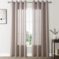 Nanspring Brownish Grey Living Room Curtains 84 Inch Length 2 Panels Linen Blend Grommet Semi Sheer Light Filtering Country Farm