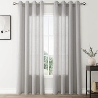 Nanspring Silver Birch Living Room Curtains 84 Inch Length 2 Panels Linen Blend Grommet Semi Sheer Light Filtering Country Farmh