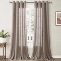 Nanspring Dark Apricot Living Room Curtains 96 Inches Long 2 Panel Set Linen Grommet Light Filtering Semi Sheer Curtain Drapes F